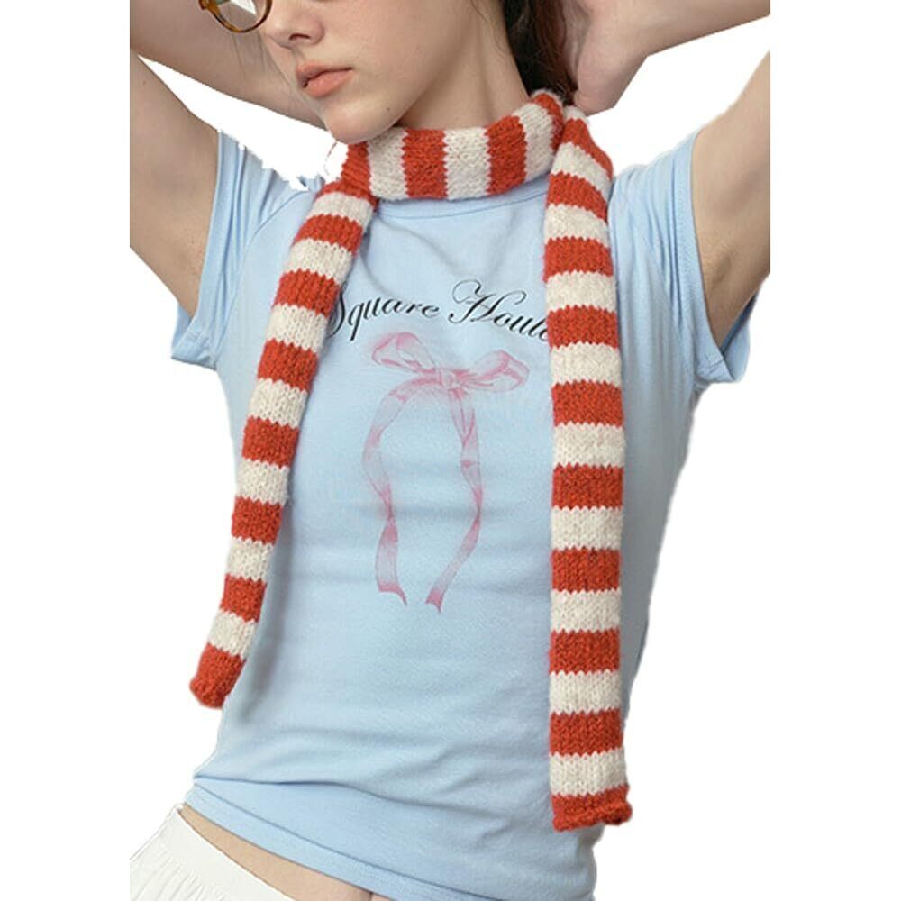 7948 Cute Stripe Scarf For Women Skinny Y2k Neckerchief Fashion